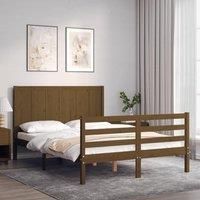 Bed Frame with Headboard Honey Brown Small Double Solid Wood