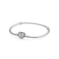 Pandora Moments Silver Bracelet with Pav Heart Clasp 18cm
