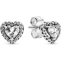 Pandora Genuine Elevated Heart Stud Earrings 298427C01 Silver S925 ALE BOX + BAG