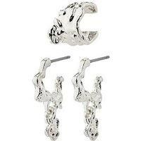 Pilgrim Rhythm Recycled Hoop And Cuff Earrings Silver-Plated
