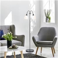 Nordlux Ray Floor Standing Double Lamp in Chrome - Metal Modern Homeware Lighting Office Bedroom Living Room - E14, 40W, IP20, Beige Shade