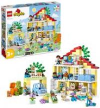 LEGO 10994 DUPLO Town 3in1 Family House, Brick-Built Dolls House with Push&Go Car, 5 Figures, 2 Animals and Light-Up Toy Lamp, Playhouse Toys for Toddlers, Girls and Boys Aged 3+