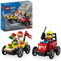 LEGO City Pizza vs. Fire Truck Race Car Pack Toy - Soapbox Car Toys for 5+ Year Old Boys & Girls - Fun Holiday or Birthday Gifts - Vehicle Set Includes 2 Minifigures - 60458