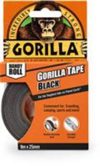 Gorilla Tape, Mini Duct Tape To-Go, Black, 9.14 m x 25 mm Travel Size (Pack of 1)