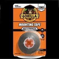 Gorilla Max Strength Indoor Mounting Tape, 25mm x 1.5m – Heavy-Duty Double-Sided Tape for Permanent Bonds | Hand Tearable & Mesh Reinforced for Strength