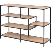 Seaford Wide Black Metal Bookcase with 4 Oak Shelves, none