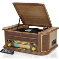 Denver MCR-50 Retro Wooden Music Centre Hi-Fi With Remote Control, Record Player, CD Player, Cassette Player, FM/AM Radio, USB, AUX IN - Record to MP3, RCA Output