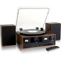 Denver MRD-52 Record Player Hi-Fi System With 2.4-inch Colour Screen - CD Player, DAB/DAB+ & FM Radio, Bluetooth, Aux In, Remote Control, Wooden Body & Speakers – Dark Wood