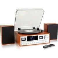 Denver MRD-52 Record Player Hi-Fi System With 2.4-inch Colour Screen - CD Player, DAB/DAB+ & FM Radio, Bluetooth, Aux In, Remote Control, Wooden Body & Speakers – Light Wood