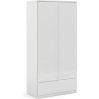 Naia Wardrobe with 2 Doors and 1 Drawer, High Gloss White