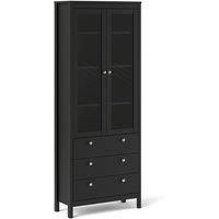 Metal Handles China Cabinet 2 Doors w. Glass + 3 Drawers in Matt Black