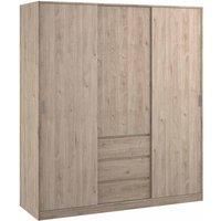 Naia Wardrobe With 2 Sliding Doors + 1 Door + 3 Drawers In Oak Structure Jackson Hickory