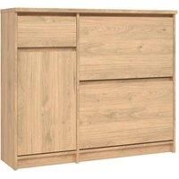 Indoor Furniture Group Naia Shoe Cabinet With 2 Shoe Compartments 1 Door And 1 Drawer In Jackson Hickory Oak