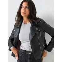 Women's Only Gemma Faux Leather Biker Jacket in Black