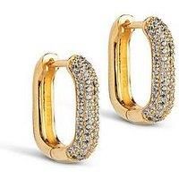 Enamel Copenhagen Sparkling Square 15 Mm Hoops, 18Ct Yellow Gold Plated 925 Sterling Silver And Zirconia