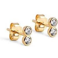 Enamel Copenhagen Twin Sparkling Small Gold Studs, 18Ct Gold-Plated, 925 Sterling Silver With Cubic Zirconia Stones