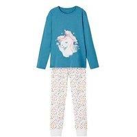 Name It Girl/'s NKF Nightset Real Teal Unicorn Noos Pajama Set, 86-92 (Pack of 1)
