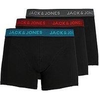 JACK & JONES Mens 3 Pack Waistband Boxers-Black/Black - Large