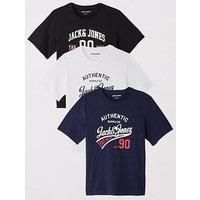 JACK & JONES Mens Ethan 3 Pack T-Shirt Black/White/Navy XL