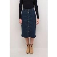 Visti Buttons Pencil Fit Denim Skirt Plain
