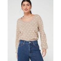 PIECES Women/'s Pcjessica Ls Reversible Knit Bc Sweater, Silver Mink/Detail:Birch Dots, M
