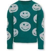 Only Kids Girls Smiley Face Knitted Jumper - Bayberry - Green