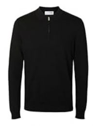 SELETED HOMME Men/'s Slhberg Ls Half Zip Polo Noos Shirt, Black, L