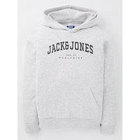 JACK&JONES JUNIOR Boy/'s JJECALEB Varsity Sweat Hood SN JNR Sweatshirt, White Melange/Fit:Loose, 152