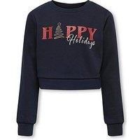 Only Kids Girls Happy Holiday Christmas Sweat - Navy