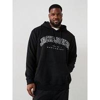 JACK&JONES PLUS Men/'s Jjecaleb Varsity Sweat Hood Noos Pls Sweatshirt, Black, XXXXL