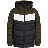 Jack & Jones Junior Boys Sprint Blocking Padded Hooded Jacket - Black/Rosin