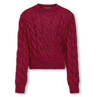 Only Kids Girls Cable Knit Jumper - Granita - Red