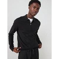 SELETED HOMME Men/'s Slhberg Ls Half Zip Polo Noos Shirt, Black, XL