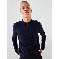 SELETED HOMME Men/'s Slhberg Ls Half Zip Polo Noos Shirt, Navy Blazer/Detail: Melange, S
