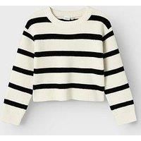 Name It Girls Stripe Knitted Jumper - Jet Stream Cream