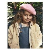Lil Atelier Mini Girls Flower Embroidered Fleece Jacket - Bleached Sand