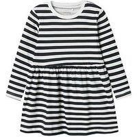 Name It Mini Girls Stripe Long Sleeve Jersey Dress - Navy/White