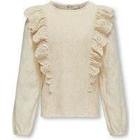 Only Kids Girls Long Sleeve Broderie Anglaise Blouse - Ecru