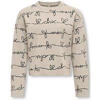 Only Kids Girls Script Knitted Jumper - Birch - Cream