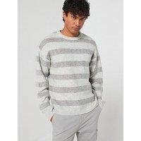 JACK & JONES Men/'s Jcospace Knit Crew Neck Sn Jumper, Black/Stripes: White, XL