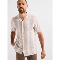 Only & Sons Only & Sons Caiden Regular Fit Resort Collar Stripe Linen Shirt