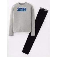Jack & Jones Junior Boys Elton Long Sleeve Tshirt And Pants Lounge Set - Light Grey Melange