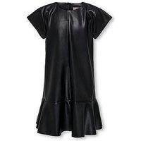 Only Kids Girls Faux Leather Dress - Black