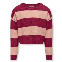 Only Kids Girls Stripe Knitted Jumper - Granita - Red