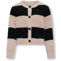 Only Kids Girls Stripe Knitted Cardigan - Warm Taupe/Black