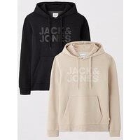 Jack & Jones 2 Pack Hoodie Long Sleeve Pullover Logo Sweatshirt Black Beige