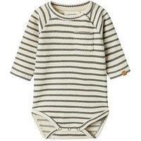 Lil Atelier Baby Boys Long Sleeve Striped Bodysuit - Turtledove Pewter