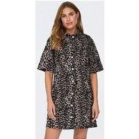 Only Leopard Print Denim Mini Dress - Black