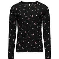 Only Kids Girls Floral Long Sleeve T-Shirt - Black