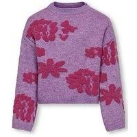 Only Kids Girls Floral Knitted Jumper - Cattleya Orchid